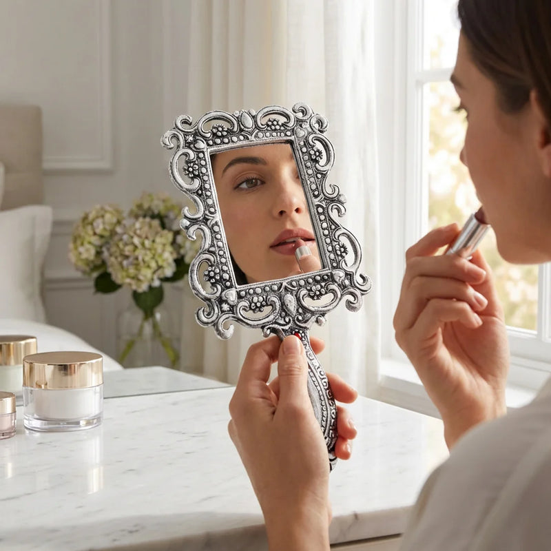Rectangle Mirror | Silver Color Metal Makeup Mirror | Swaha