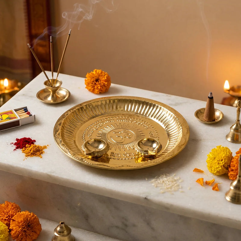 Brass Aarti Plate with a Pair of Kubera Deepa| Daily Pooja Products | Swaha