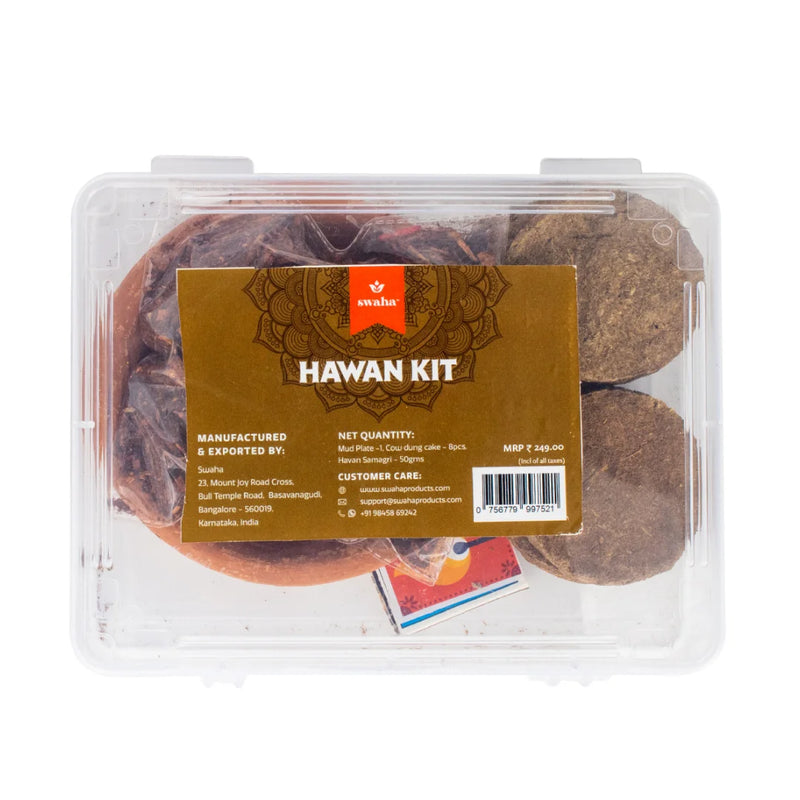 Havan Kit (Mud Plate - 1, Havan Samagri - 50 GMS, Cow Dung Cake - 8pcs) | Bring an Positive Energy from Your Pooja | Swaha