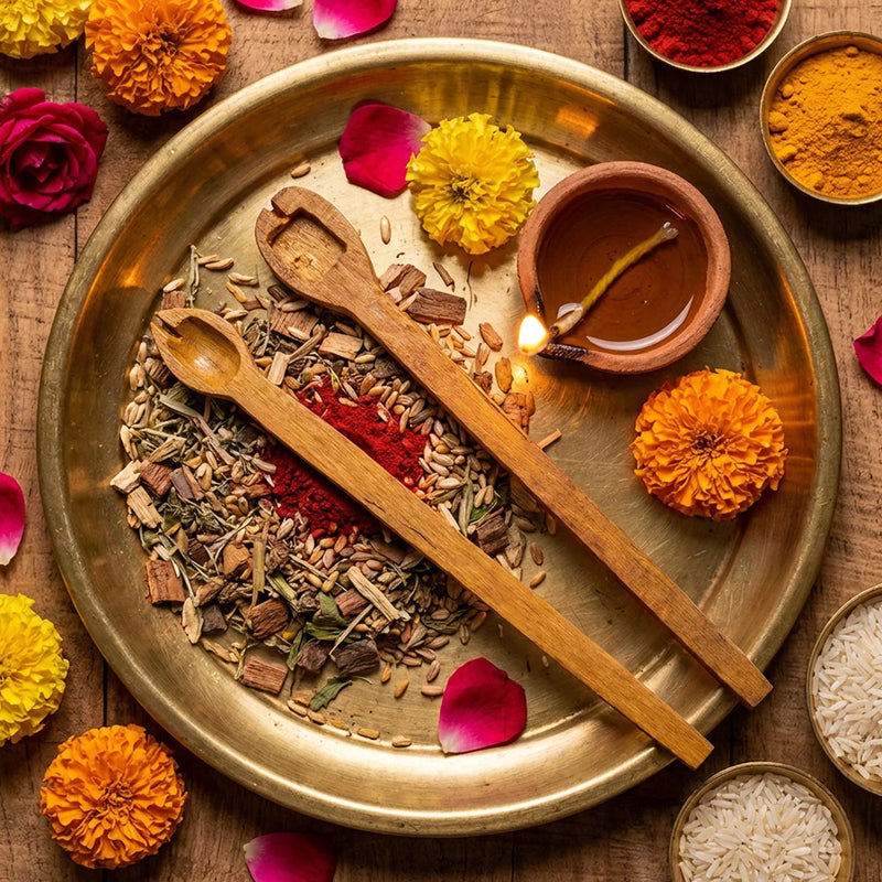 Wooden Havan Spoon | Light Brown Color Sruba & Sruchi Homam Spoons | Swaha