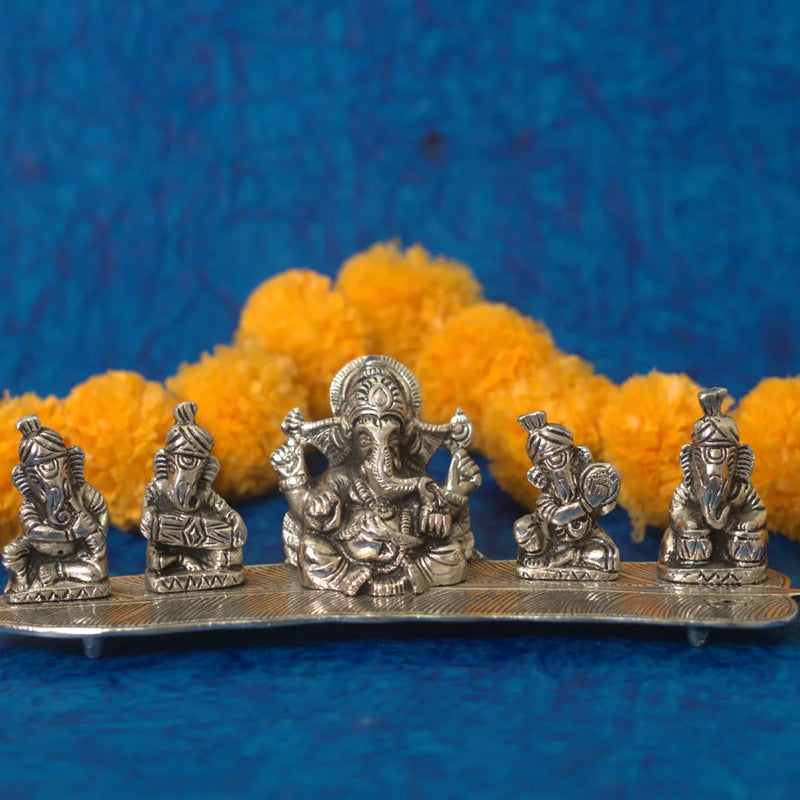 5 Musical Ganesha Idols | Set of 5 Ganesha Murthi Statue with Musical Instruments | Home Decorations | Swaha
