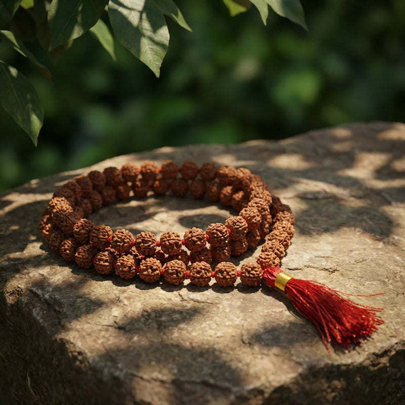 5 Mukhi Rudraksha Mala | Original 108 + 1 Beads | Swaha