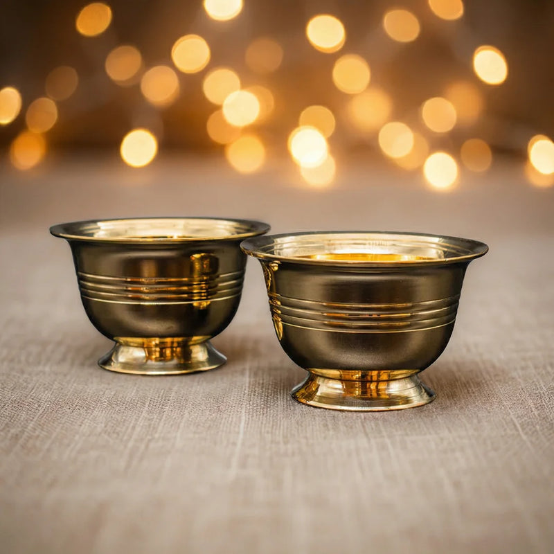 Brass Kumkum | Turmeric | Chandan | Puja Bowl (2 Pcs) | Swaha