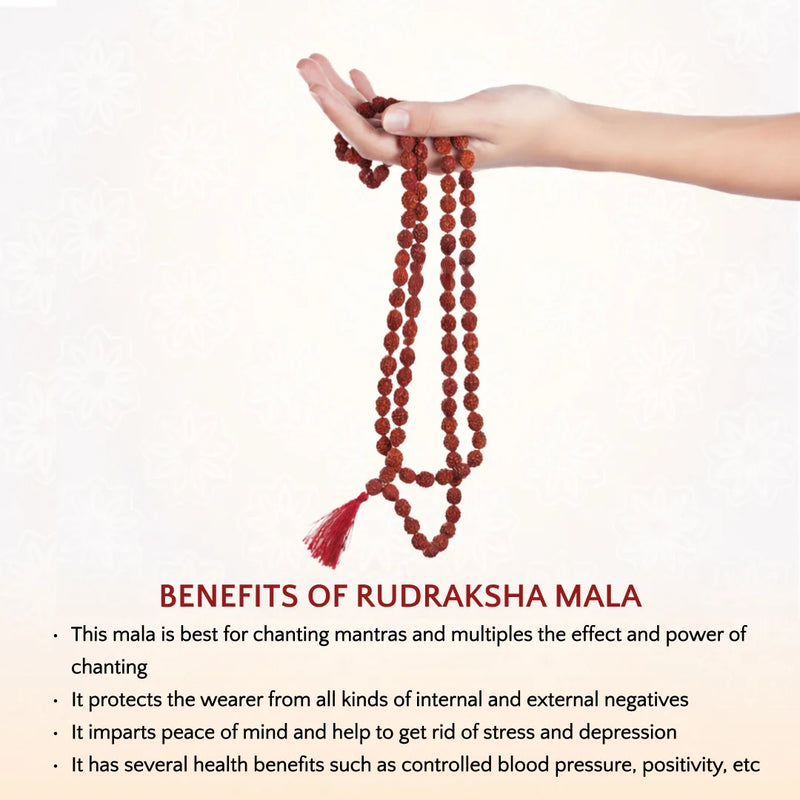 5 Mukhi Rudraksha Mala | Original 108 + 1 Beads | Swaha