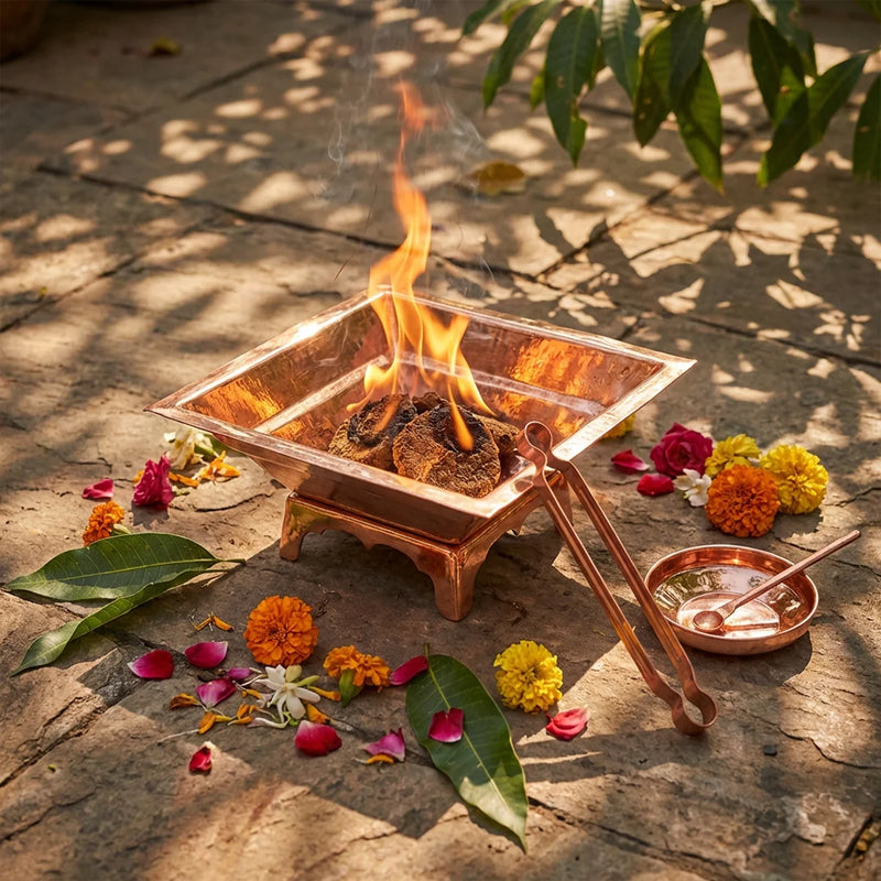 Havan Kund Set For Home | Havan Kund , Havan Kund Stand, Copper Aachamani Spoon, Plate, chimta | Swaha