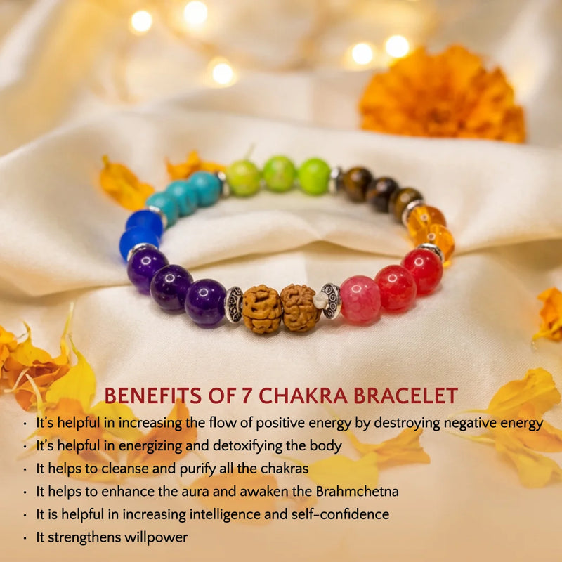 7 Chakra Bracelet | Natural Lab Certified Rudraksha Beads & Gemstones Bracelet For Men & Women | Swaha