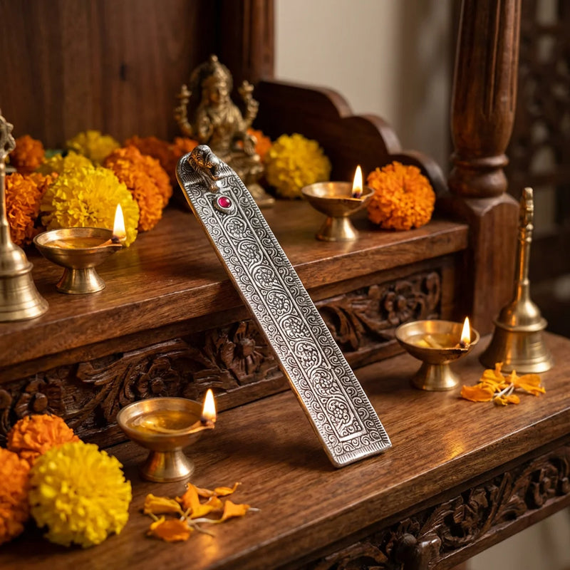 Incense Holder Elephant Square | Silver Color Metal Agarbatti/ Dhoopbatti Holder | Swaha