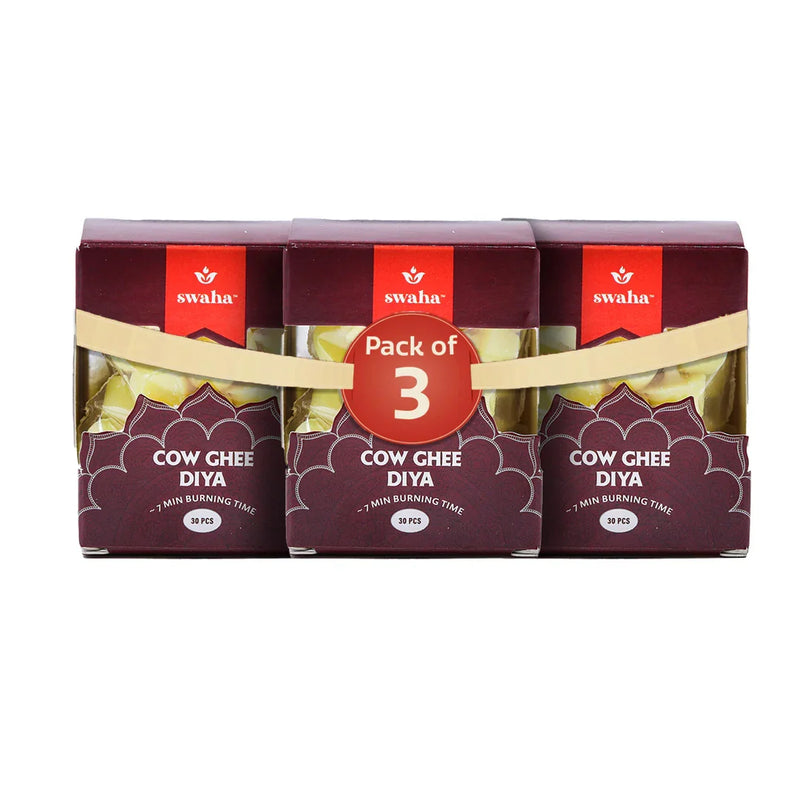 Cow Ghee Diya Wicks | 7mins Burning Time - Combo Pack of 3 | Swaha