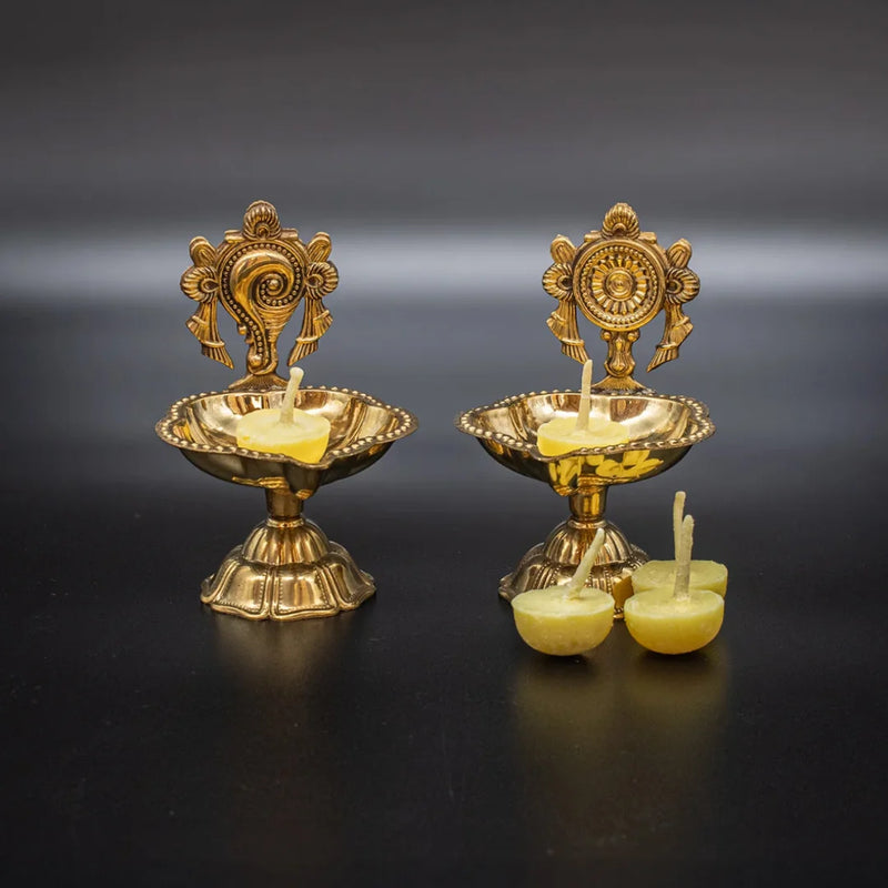 Swaha Brass Shankh Chakra Deepam (Pair)