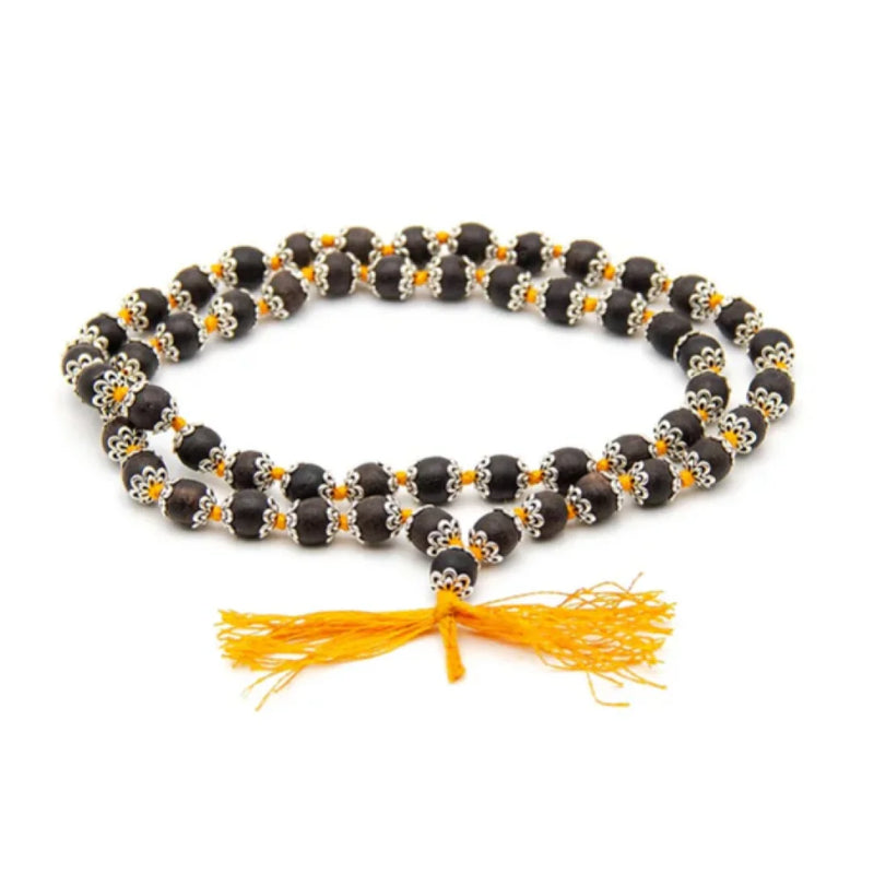 Karungali Mala with Silver Metal Cap 54  + 1 beads (Size 7 - 8mm) | Swaha