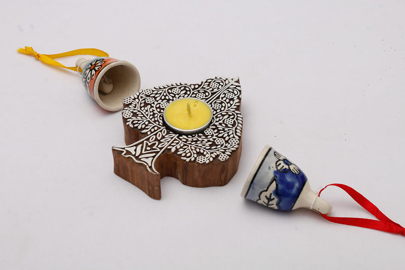 Gift Combo Pack | Tea Light Diyas | Wooden Blocks | Ceramic Bells | Swaha