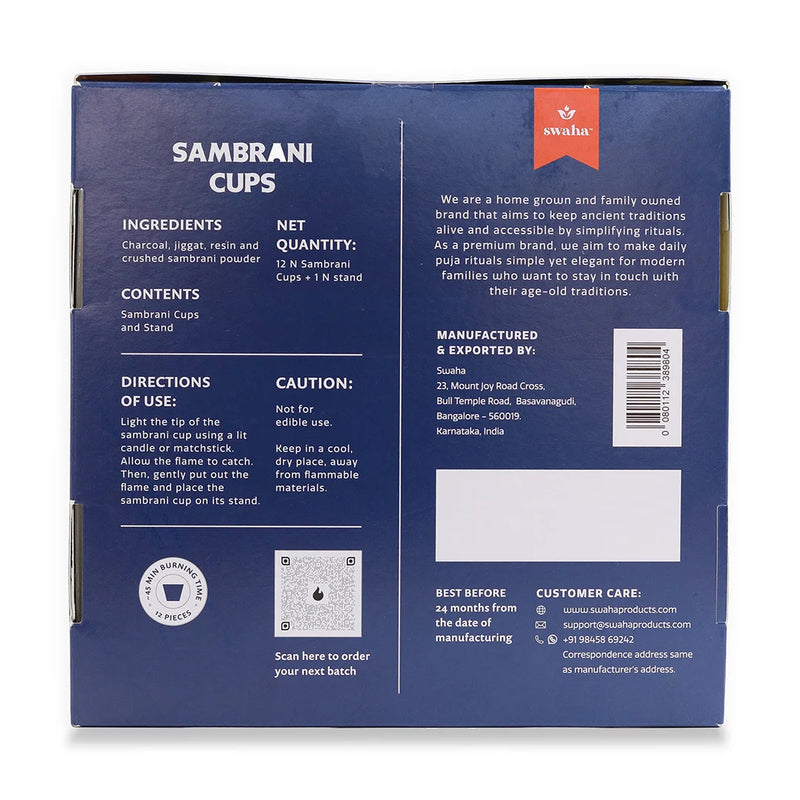 Cylindrical Sambhrani Cups with Stand |12 cups | Swaha