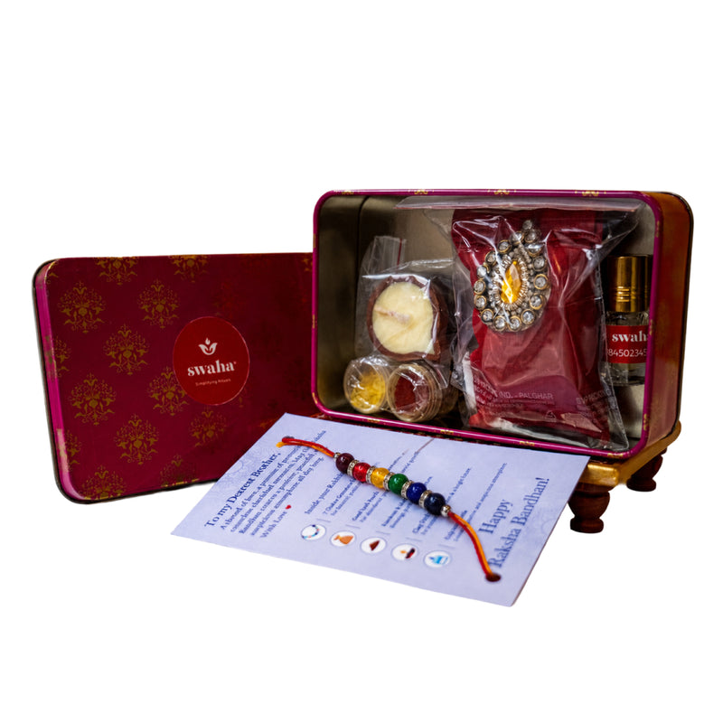 Swaha Rakhi Gift Box - 7 Chakra Rakhi / Evil Eye Rakhi