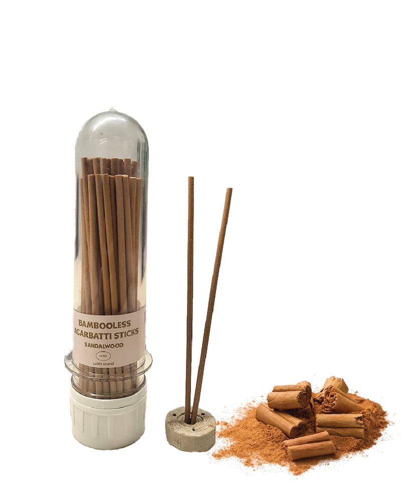 Bambooless Sandalwood Agarbatti Sticks  6" with Free Stand | 50pcs | Swaha