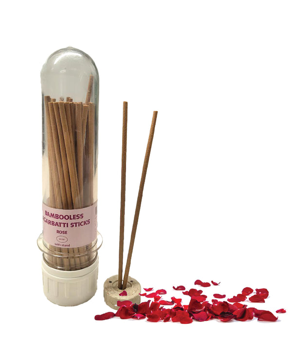 Bambooless Rose Agarbatti Sticks 6" with Free Stand | 50pcs Each | Swaha