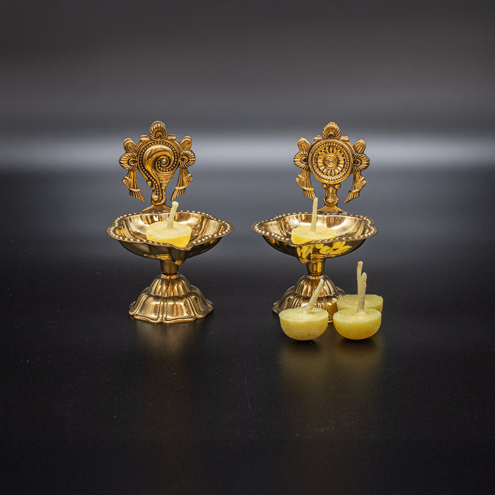 Swaha Brass Shankh Chakra Deepam (Pair)