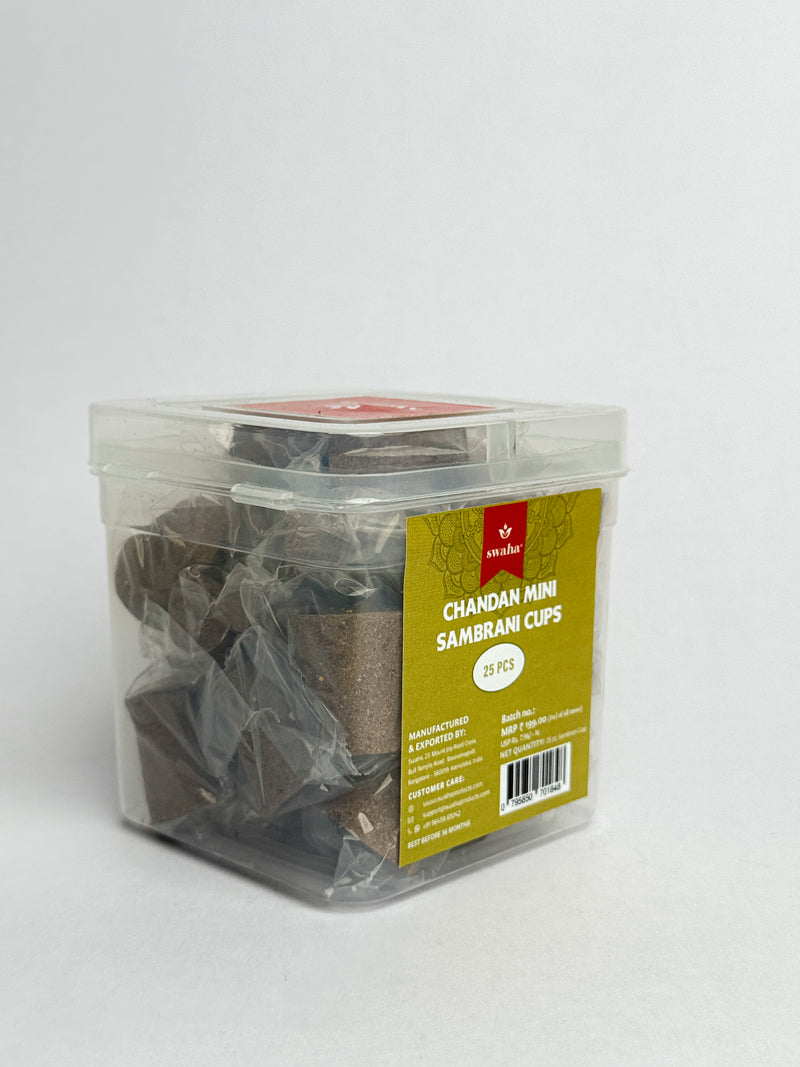 Chandan Mini Sambrani Cups 25 Pcs With Stand | Swaha