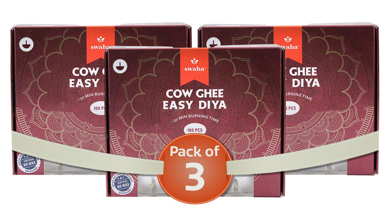 Cow Ghee Diya Wicks | 30mins Burning Time - Combo Pack of 3 | Swaha