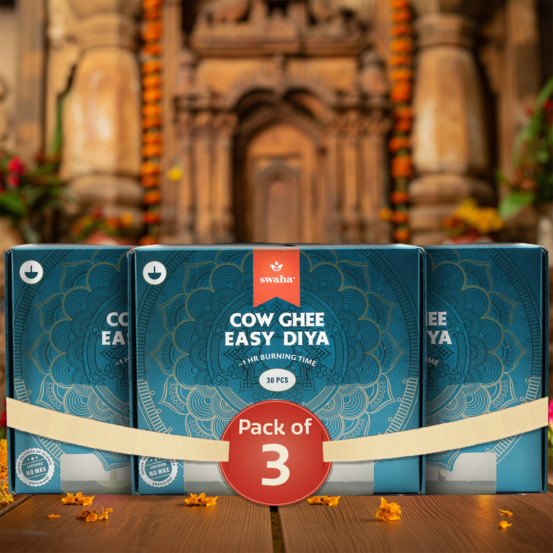 Cow Ghee Diya Wicks | 60mins Burning Time - Combo Pack of 3 | Swaha