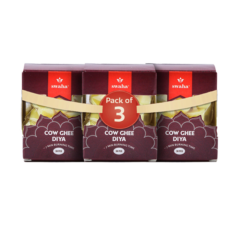 Cow Ghee Diya Wicks | 7mins Burning Time - Combo Pack of 3 | Swaha