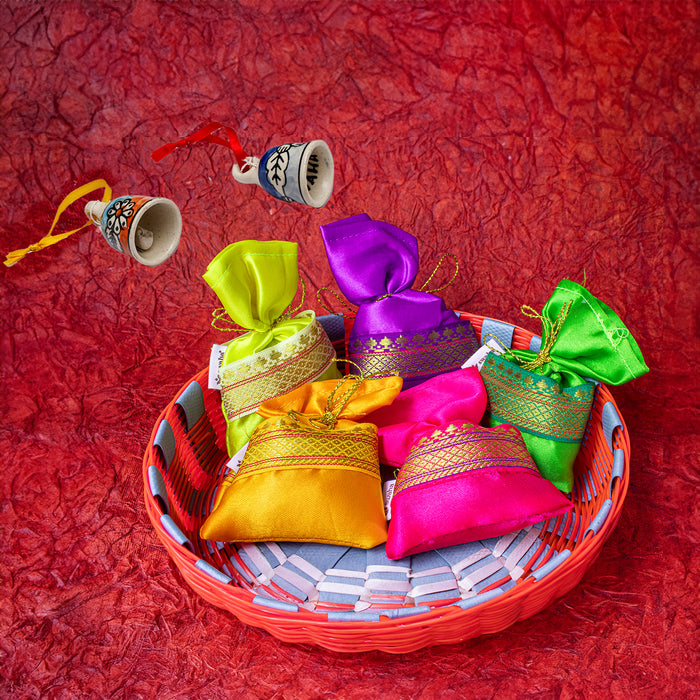 Swaha 1 Fragrance Potli  & 2 Ceramic Bells - Smt Taraben Doshi Aarti Thali Competition 2023 - Top 500 Design