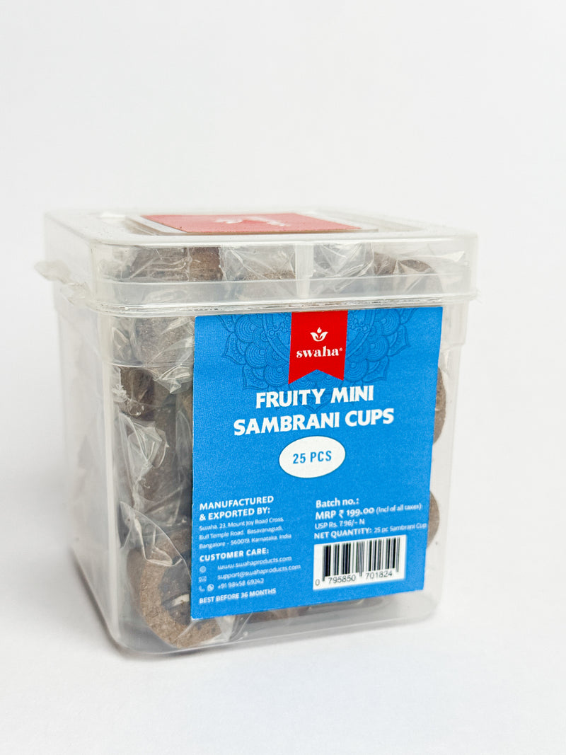Fruity Mini Sambrani Cups 25 Pcs With Stand | Swaha