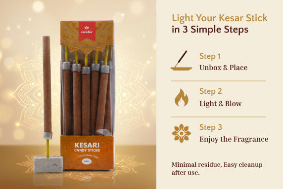 Swaha Kesar Candy Stick (Set of 10), Long Lasting Kesar Fragrance Incense Sticks