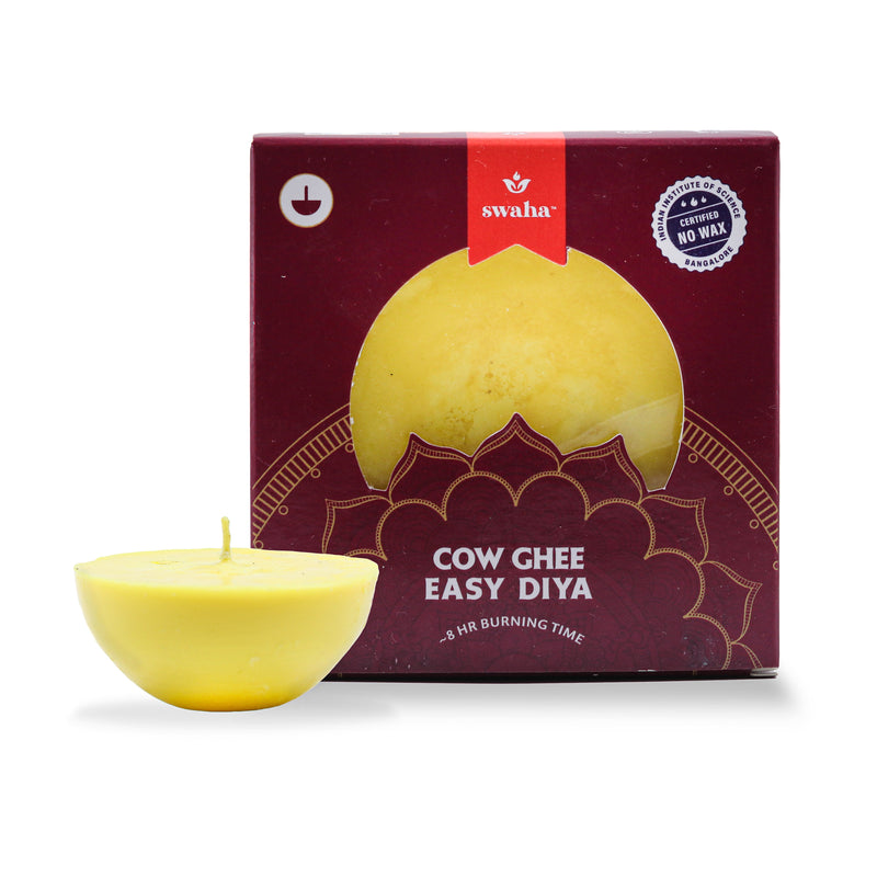 Cow Ghee Diya Wicks |8hrs Burning Time| Pack of 2 | Swaha