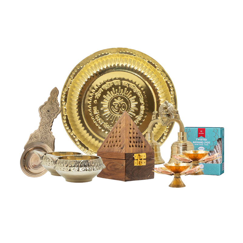 Brass Puja Articles Combo | Swaha