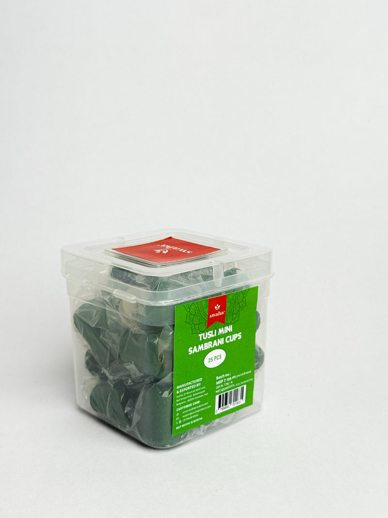 Tulsi  Mini Sambrani Cups 25 Pcs With Stand | Swaha