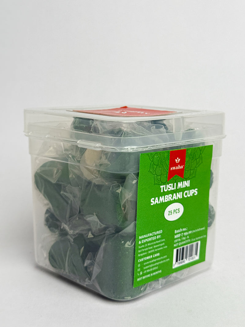 Tulsi  Mini Sambrani Cups 25 Pcs With Stand | Swaha