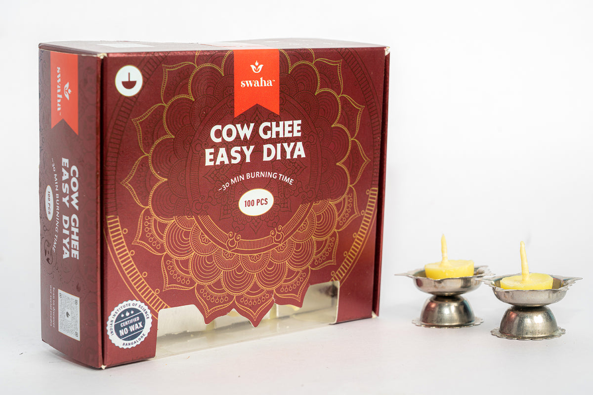 Swaha Cow Ghee Diya Wax Free Batti 30mins Burning Time