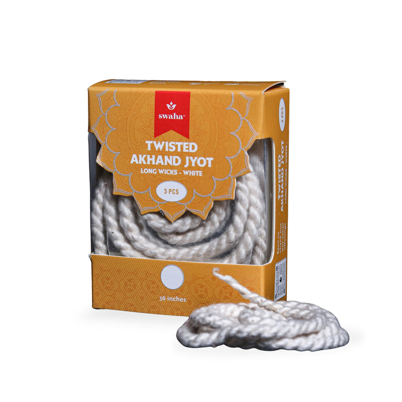 AkhandJyot Cotton Long Wicks (3 pcs) | Swaha