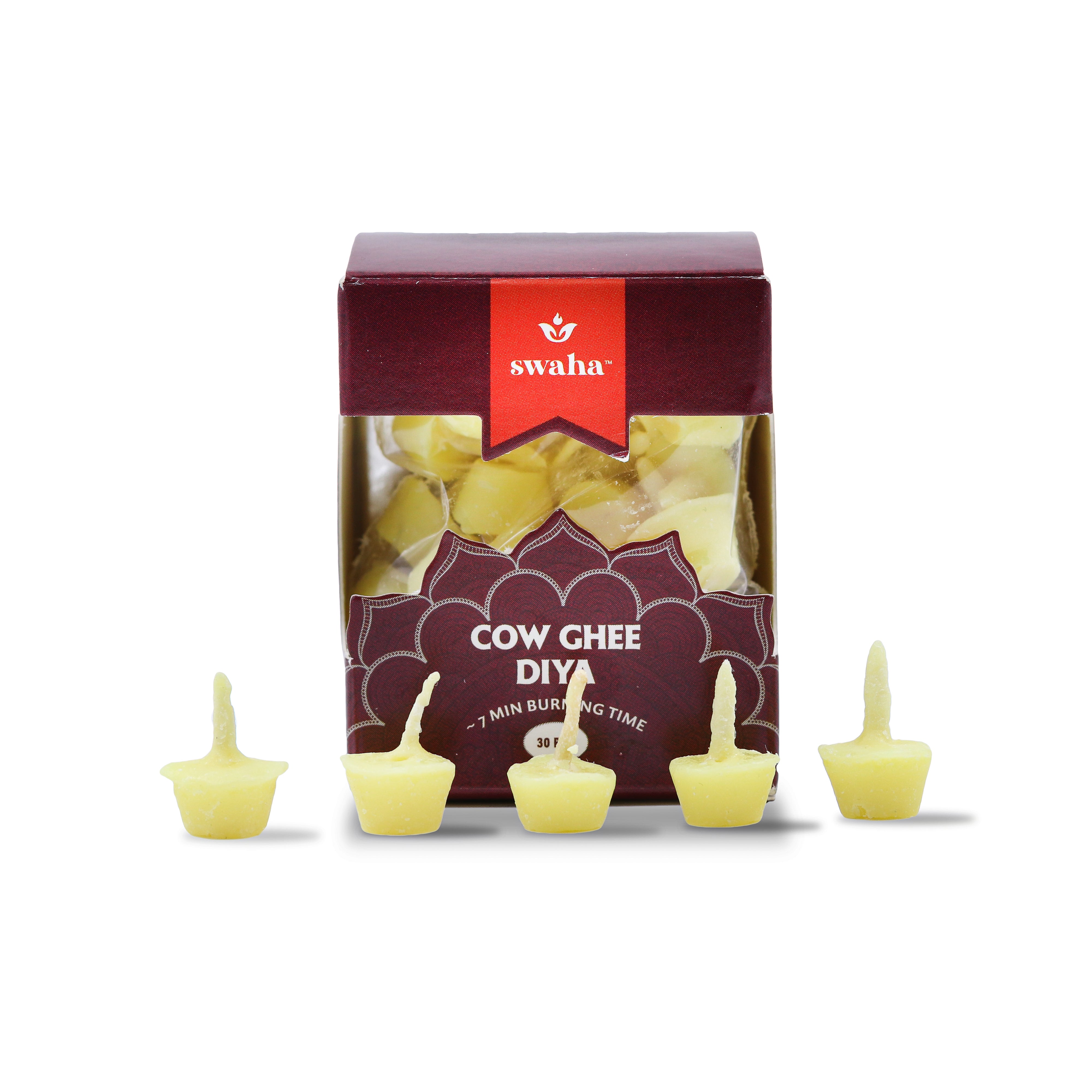 Swaha Vanaspati Ghee Diya Dochte (30 Stück) – 30 Min. Brenndauer, Wachsfrei