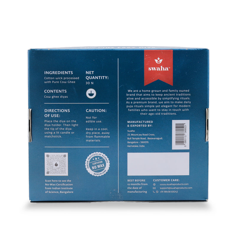 Cow Ghee Diya Wicks | 60mins Burning Time - Combo Pack of 3 | Swaha