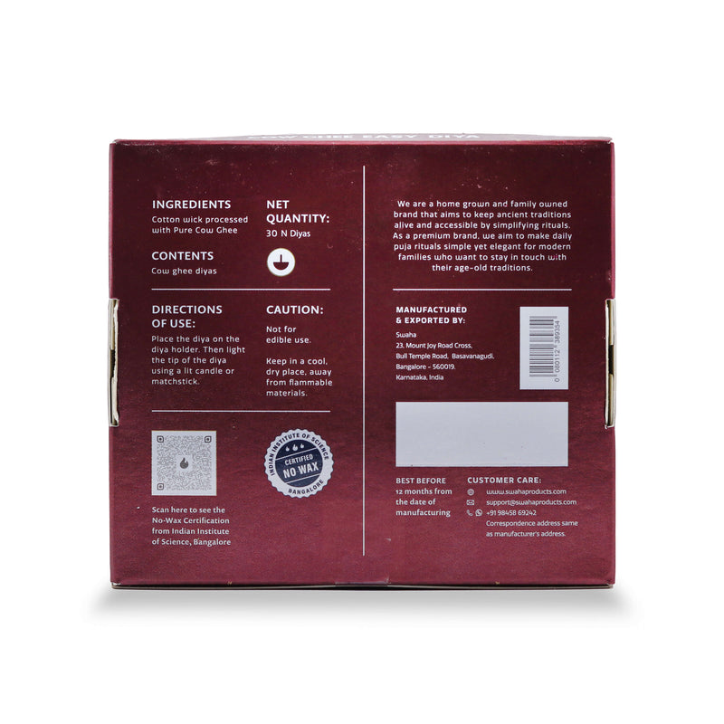 Cow Ghee Diya Wicks | 30mins Burning Time - Combo Pack of 3 | Swaha