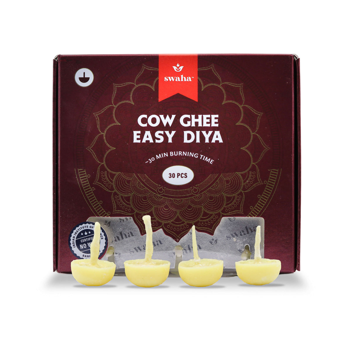 Swaha Cow Ghee Diya Wax Free Batti 30mins Burning Time Easy Diya
