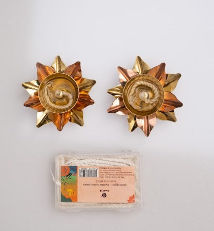 Lotus Diya Pack of 2 & Akhand Jyoth Short Wicks | Swaha