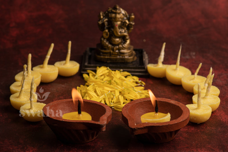 Cow Ghee Diya Wicks | 30mins Burning Time - Combo Pack of 3 | Swaha